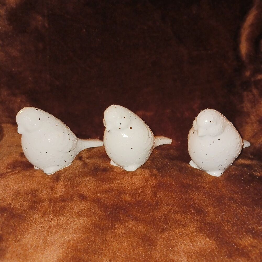 Creative Co-op White Speckled Stoneware Birds Set Of 3